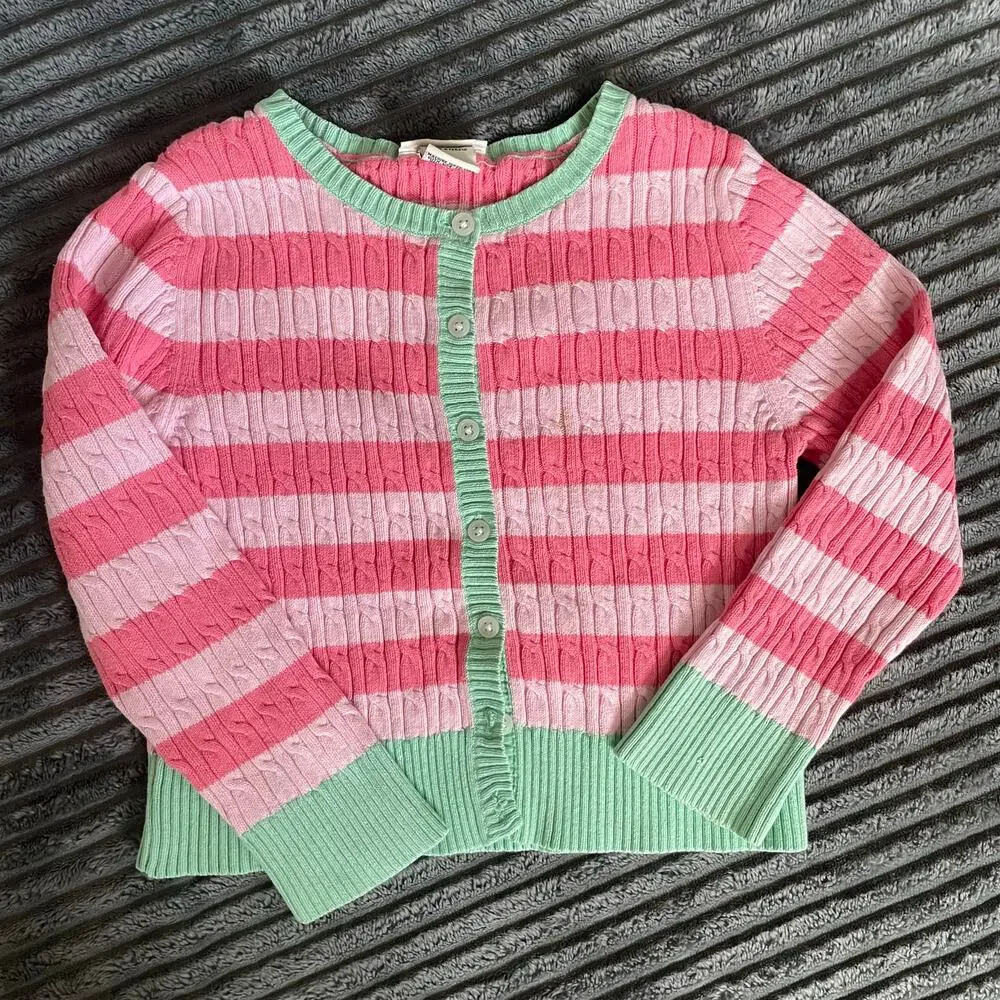 Old Navy Cherokee Girls XS Sweater Bundle Pink Green Button Down Long Sleeve - 2